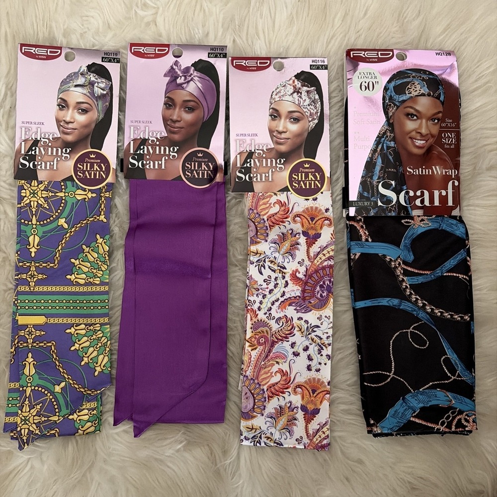 Red By Kiss Silky Head‎ Scarf Women's Multicolor Chic Boho Glam 4-Piece Bundle